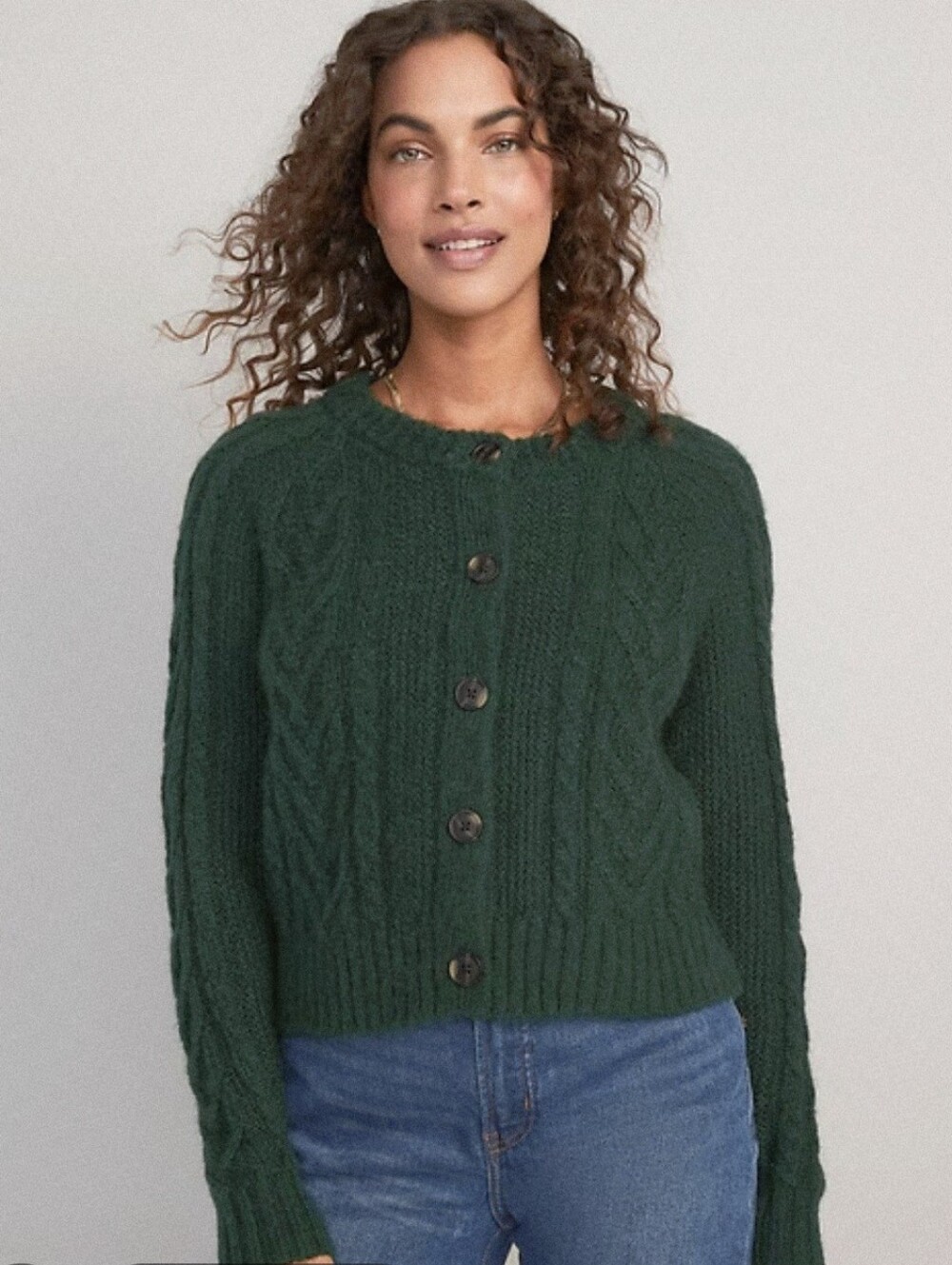 NWT Old Navy Cropped Cable Knit Cardigan Sweater Plant Life Green Chunky MD
